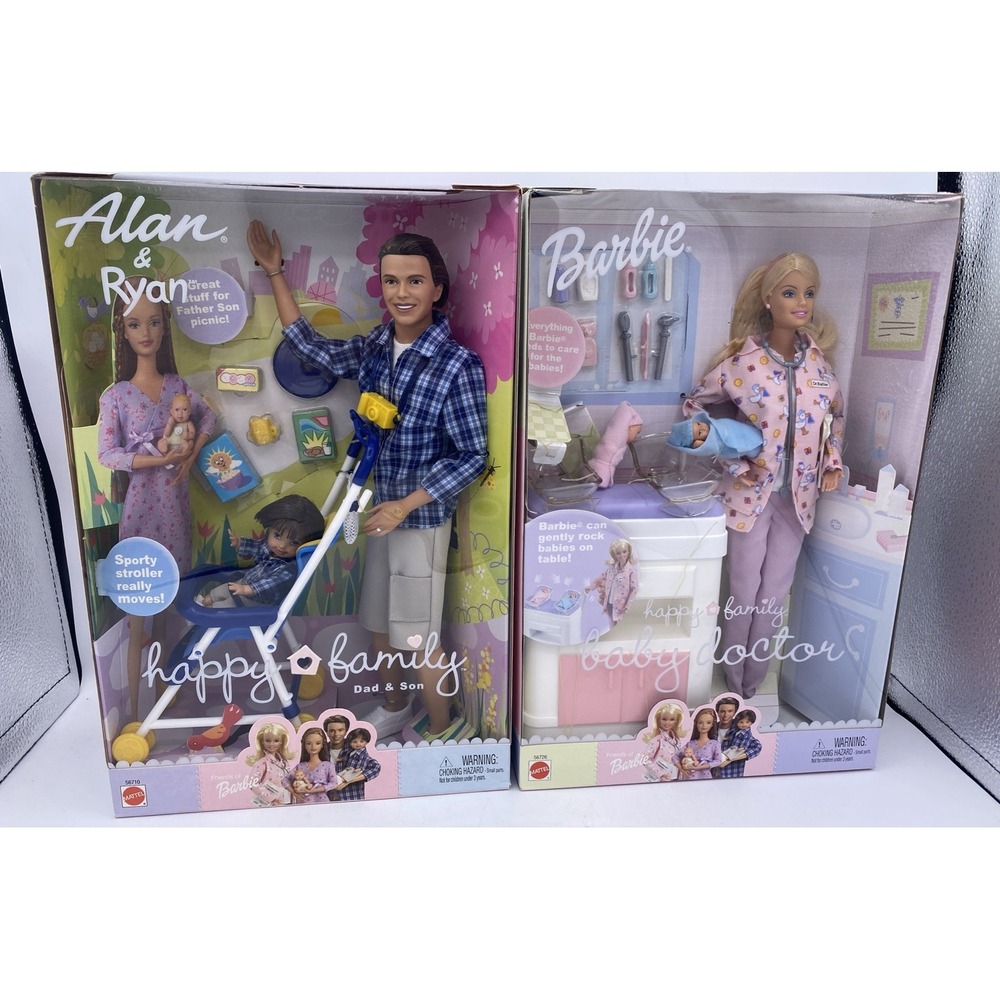 2002 Barbie Happy Family Baby Doctor ‎ + Alan & Ryan Dolls Lot NIB 56726 56710